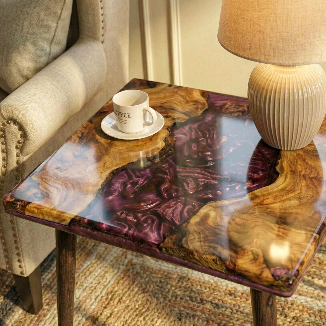Live Edge Walnut Coffee Table With Epoxy Resin River Unique Side Table ...