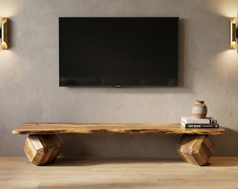 Live Edge TV Stand Walnut Media Console Living Room Furniture Handmade