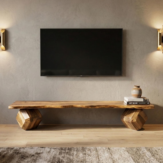 Live Edge TV Stand Walnut Media Console Living Room Furniture Handmade
