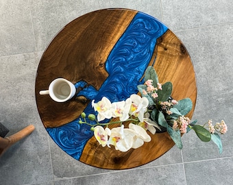 Epoxy Resin Walnut Side Table Mid-Century Modern Coffee Table Living Room Furniture