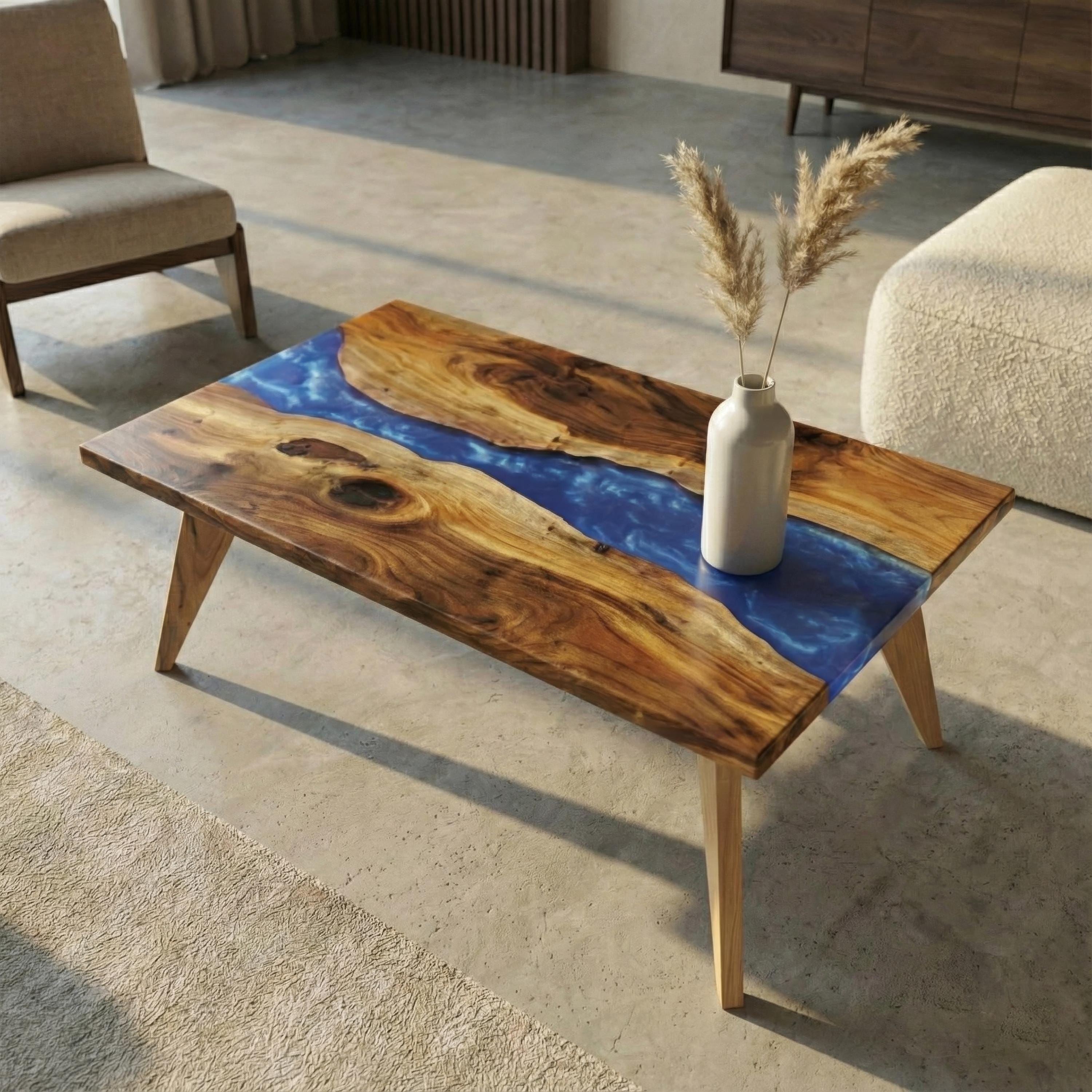 Live Edge Walnut Coffee Table With Epoxy Resin River Rustic Living Room ...