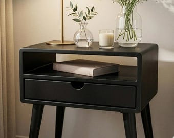 Mid Century Nightstand with Drawer Bedside Table Bedroom Furniture Handmade