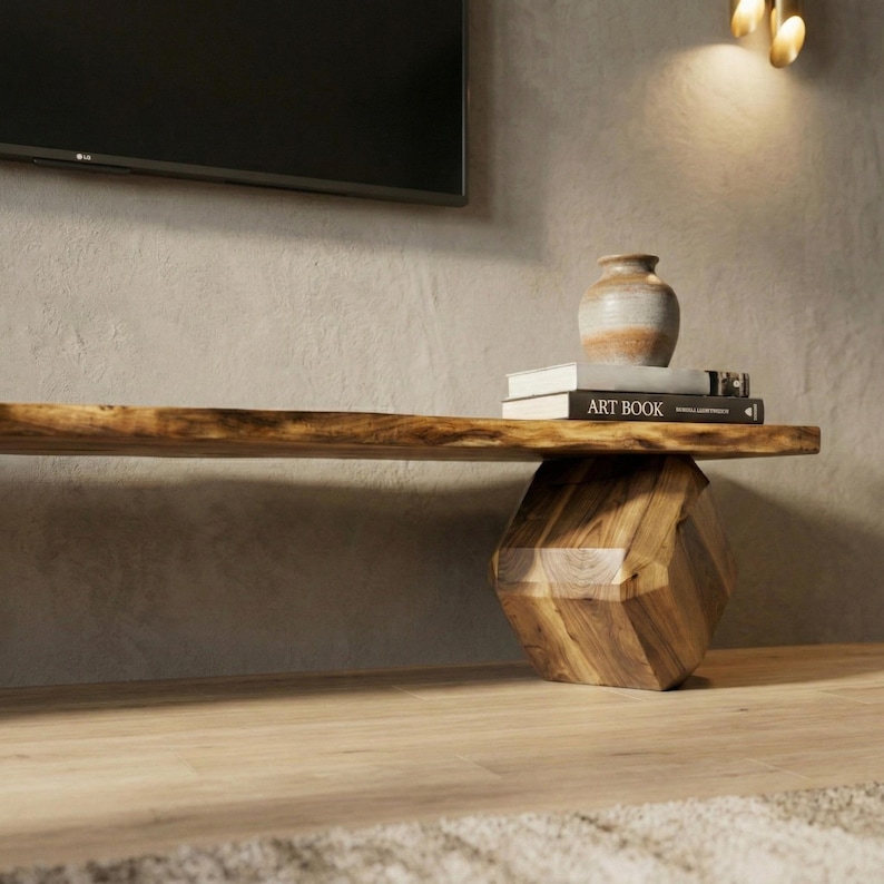 Live Edge TV Stand Walnut Media Console Living Room Furniture Handmade image 7