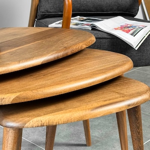 Nesting Coffee Table Set Walnut Side Table Mid Century Modern Living Room Furniture Housewarming Gift image 6