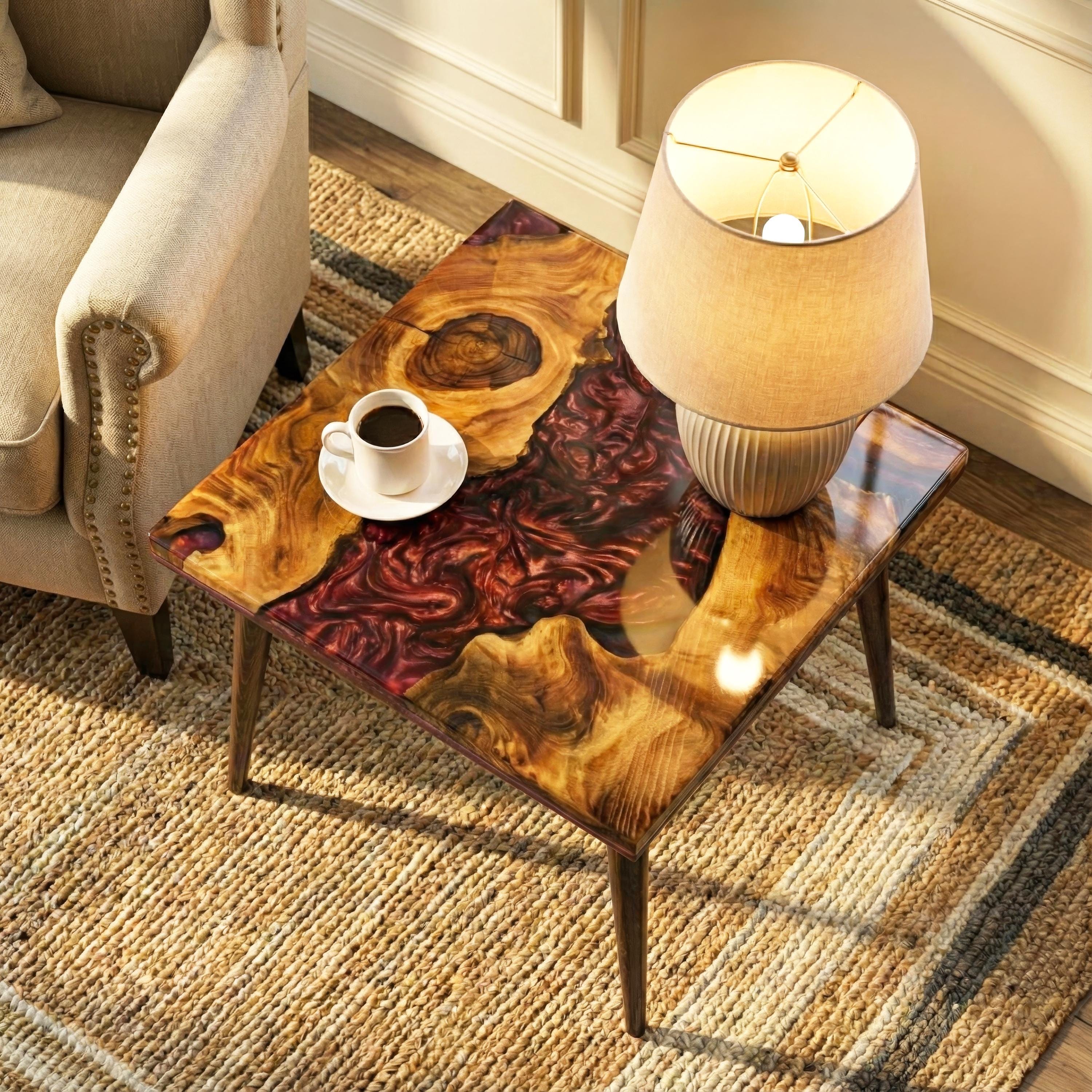 Live Edge Walnut Coffee Table With Epoxy Resin River Unique Side Table ...