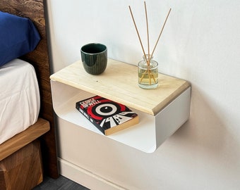 Spruce Floating Nightstand Bedside Table Minimalist Wall Mounted Shelf Mid Century Modern Bedroom Furniture