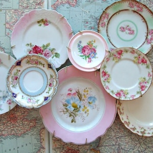 Vintage Plate Wall Set - Mismatched China Dishes - Cottage Chic Wall Art - Cottagecore Decor
