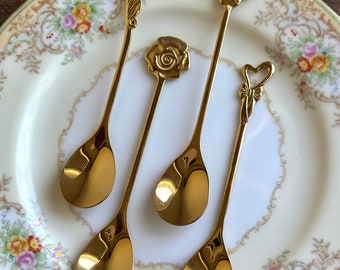 Mini Tea Spoons - Gold Demitasse Coffee Spoons - Party Supply - Set of 4