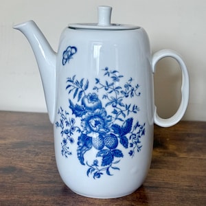 Vintage Royal Worcester Rhapsody Coffee Pot with Lid: Blue and White English China