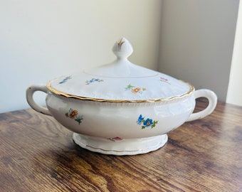 Vintage Covered Vegetable Dish - Pope Gosser China Serving Bowl with Lid in the Pinafore Pattern