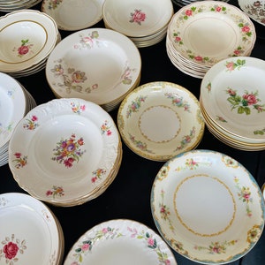 Mismatched Vintage China Soup Bowls - Porcelain Dinner Tableware