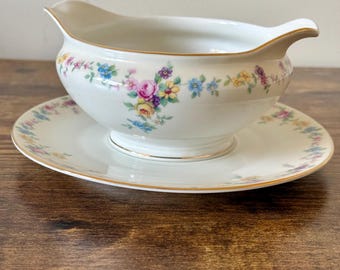 Salsera de porcelana antigua: salsera de porcelana Baronet Barbara: vajilla con motivos florales de primavera