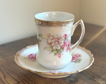 Vintage Drinking Chocolate Cup and Saucer - Porcelain Demitasse Cup