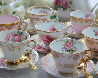 Mismatched Teacups & Saucers - Mix and Match China - Vintage Teacups and Saucers - Bulk Teacups - Unique Wedding Favors