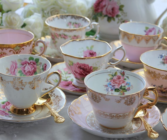 Beautiful British Flower Tea Cups, Unique Porcelain Cup and Saucer, El