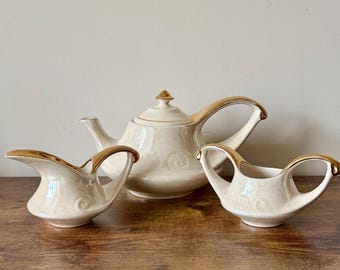 Vintage Pearl Lusterware Tea Set: Mid Century Teapot, Sugar Bowl and Creamer