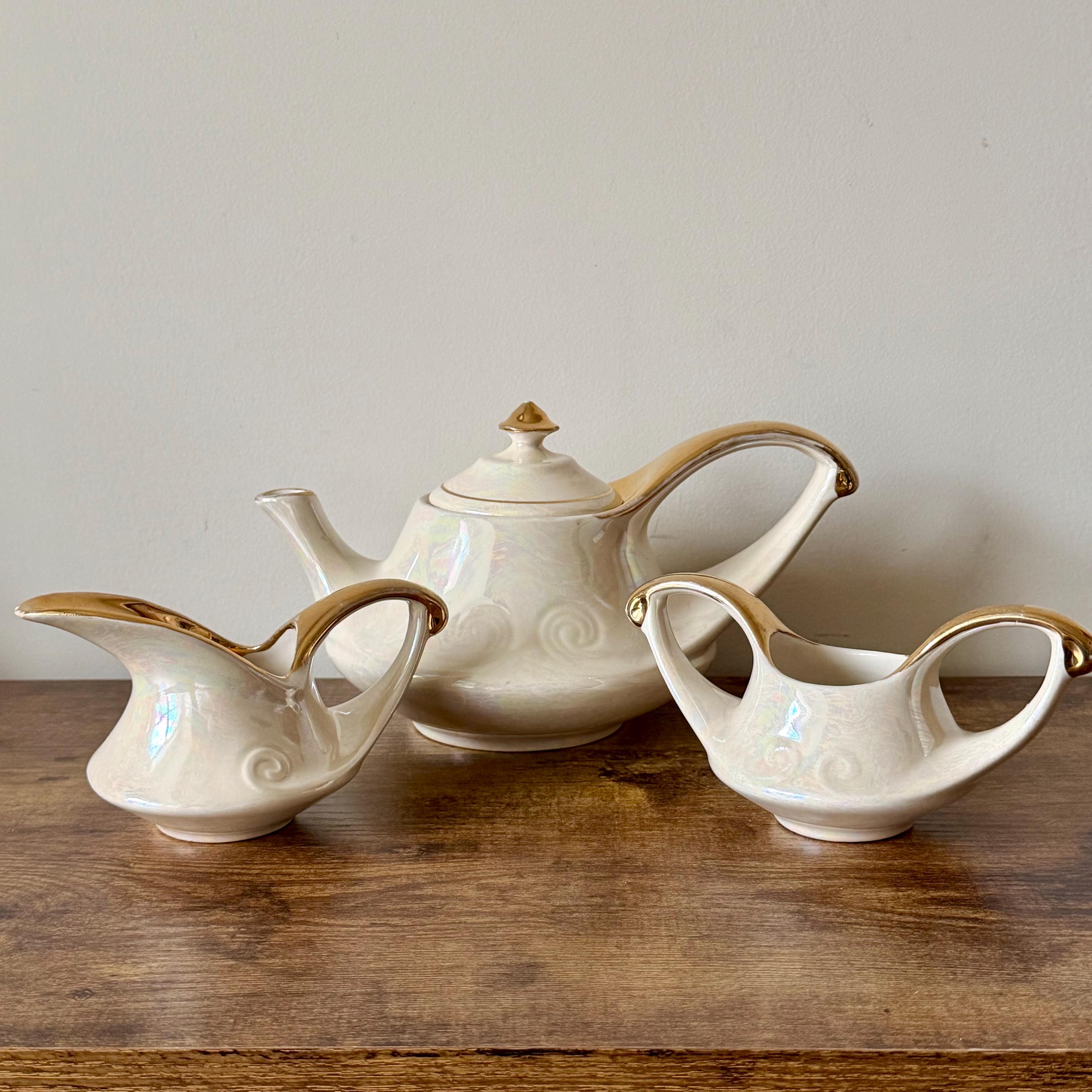 Luster Tea Set Vintage Pearl Lusterware Tea Set: Mid Century Teapot, Sugar Bowl and ...
