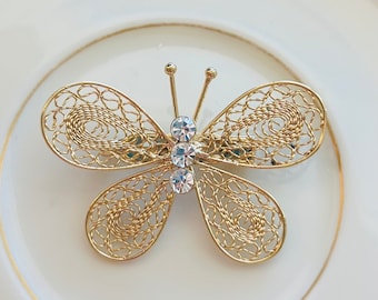 Vintage Butterfly Brooch - Gold Butterfly Pin - Vintage Jewelry