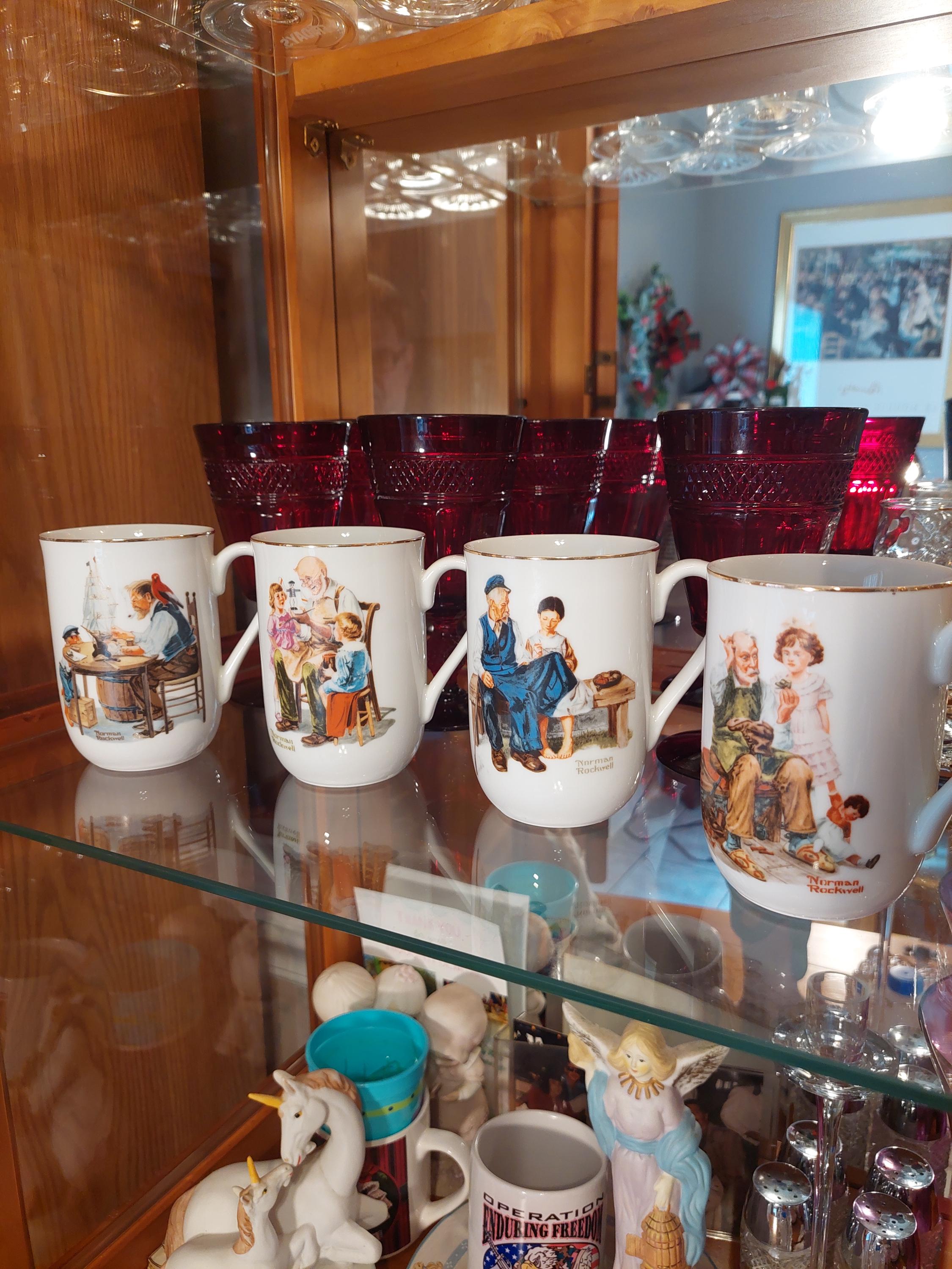 Set of Four Vintage Norman Rockwell 1982 Porcelain Coffee or Tea Mugs. With Illustration from the Saturday Evening Post.