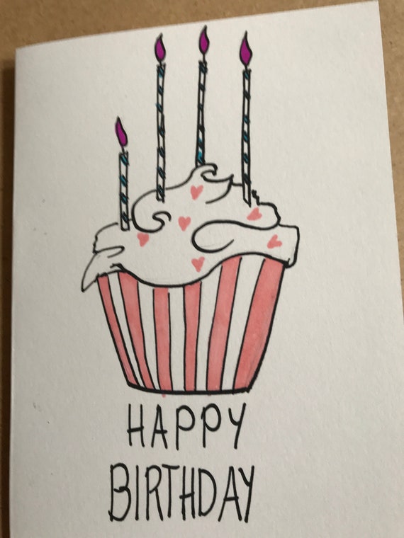 Hand Gezeichnet Alles Gute Zum Geburtstag Cupcake Karte Etsy