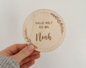 Personalisiertes Holzschild | Hallo Welt Schildchen | Geburtstafel | Meilenstein Baby | Namensschild