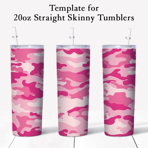 Pink Camouflage Sublimation Tumbler Template Design for 20 oz STRAIGHT Sublimation Tumblers - Digital Download