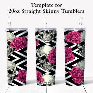 Skulls and Roses Sublimation Tumbler Template Design for 20 oz STRAIGHT Sublimation Tumblers - Digital Download