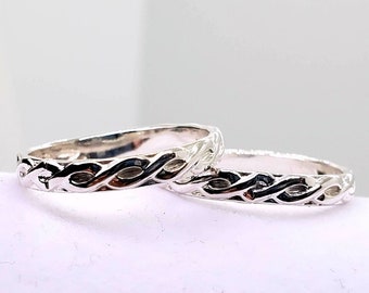 Braid Pattern Band Ring, Stacker Ring, Sterling Silver, Custom