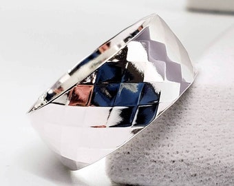Diamond pattern Band ring, stacker ring, Sterling silver