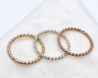 Kordel Band Stacker Ring, Argentium Silber, Gold, Rosegold