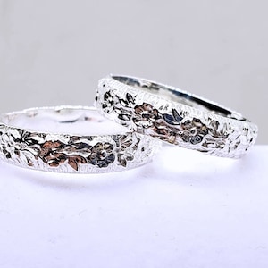 Flower Pattern Band Ring, Stacker Ring, Sterling Silver,Custom