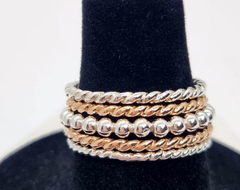 Fünf Ringstapel, Stapelringe, Stapelringe, Argentium Silber, Gold, Rosegold, Brauch