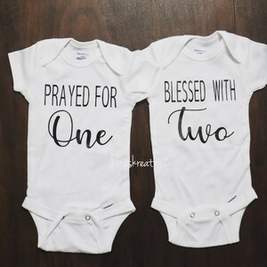 Twin Pregnancy Announcement Onesie® - Prayed For One Blessed With Two Twins Baby Announcement Bodysuit - Miracle Baby - IVF- Fertility Baby