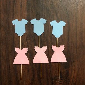 Pink Dress Cupcake Toppers, Cup Cake Decor Baby Onesie Toppers, Baby Shower, Gender Reveal, Its a Boy, Its A Girl, Baby Shower Cupcake Picks