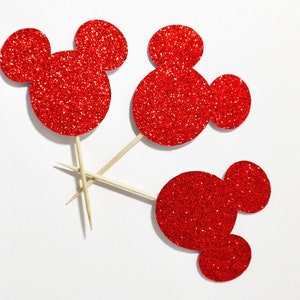 12 Red glitter Mouse Cupcake Topper - Silhouette Mouse Food Pick -  Mouse -Cupcake Topper - Cake Topper