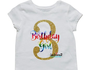 Birthday Girl T-shirt, Bodysuit, Girls birthday outfit, 1st birthday shirt, Rainbow Birthday, Unicorn party