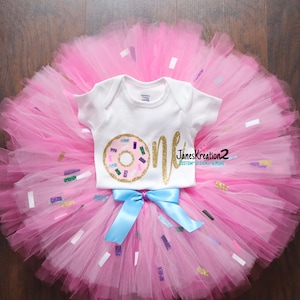 Donut grow up, First birthday outfit, Donut 1st birthday outfit, One girls birthday tutu set, Sprinkles birthday tutu, Onesie pink tutu set,