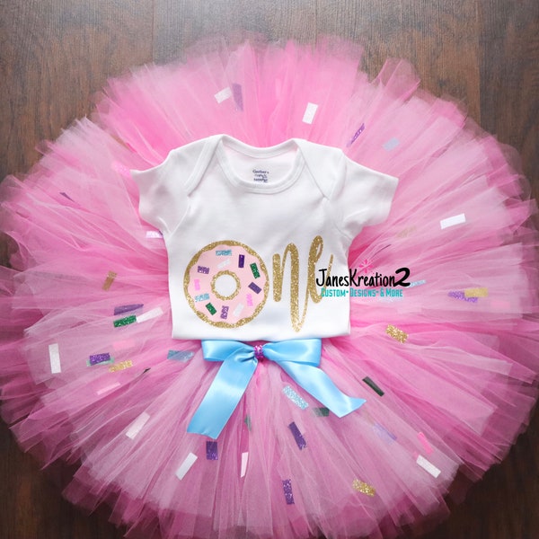 Donut grow up, First birthday outfit, Donut 1st birthday outfit, One girls birthday tutu set, Sprinkles birthday tutu, Onesie pink tutu set,