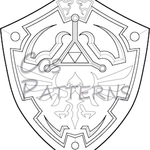 Könnte beinhalten: Eine Schwarzweiß-Zeichnung eines Schildes mit einem stilisierten Design, das einen Vogel mit ausgebreiteten Flügeln und ein dreieckiges Symbol zeigt.