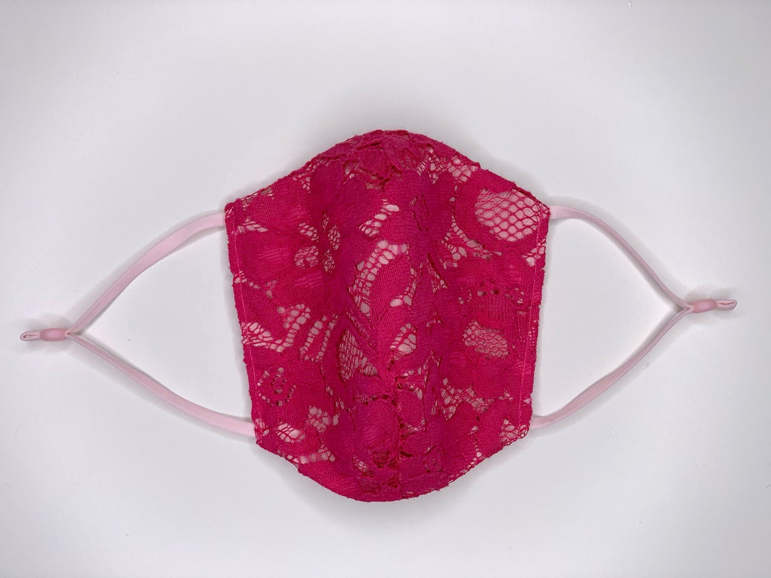 Pink Lace Face Mask W/ Satin Base Fabric Cotton, Rayon & Lace Face Mask Doublesided Handmade