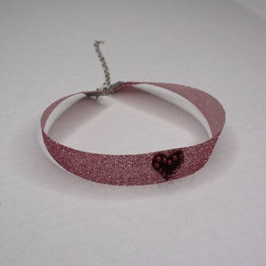 Pink Sparkly Choker & Burgundy Velvet Heart Detail