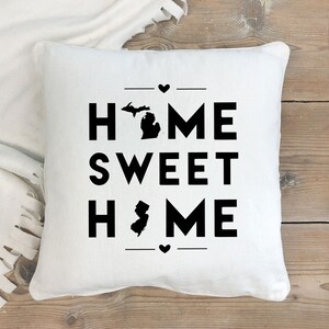Michigan & New Jersey - Home Sweet Home State maps throw pillow cover with Free Shipping, State Pillow Case, Custom Pillow Case
