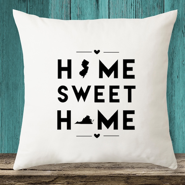 New Jersey & Virginia - Home Sweet Home State maps throw pillow cover with Free Shipping, State Pillow Case, Custom Pillow Case