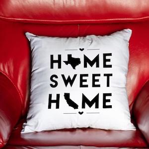 Texas & California - Home Sweet Home State maps throw pillow cover with Free Shipping, State Pillow Case, Custom Pillow Case