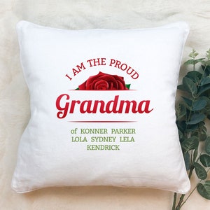 Personalized Grandma Pillow - The Proud Grandma, Kids Names Pillowcase, Gift for Grandma, 16x16 Custom Pillow with Grandkids Names