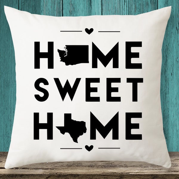 Washington & Texas - Home Sweet Home State maps throw pillow cover with Free Shipping, State Pillow Case, Custom Pillow Case