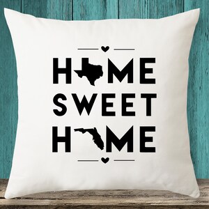 Texas & Florida - Home Sweet Home State maps throw pillow cover with Free Shipping, State Pillow Case, Custom Pillow Case