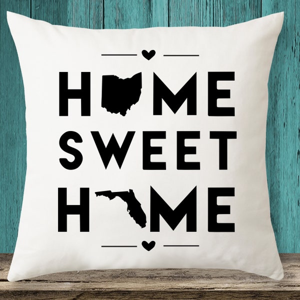 Ohio & Florida - Home Sweet Home State maps throw pillow cover with Free Shipping, State Pillow Case, Custom Pillow Case