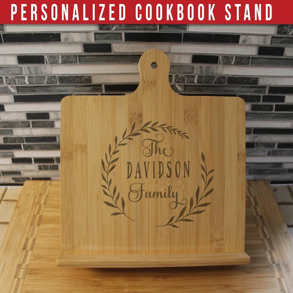 Personalized Cookbook Stand, Kitchen Gift for Mom and Grandma, Family Name Gift, New Couples  Housewarming Gift - Select From 27 Designs