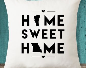 Vermont & Missouri - Home Sweet Home State maps throw pillow cover with Free Shipping, State Pillow Case, Custom Pillow Case